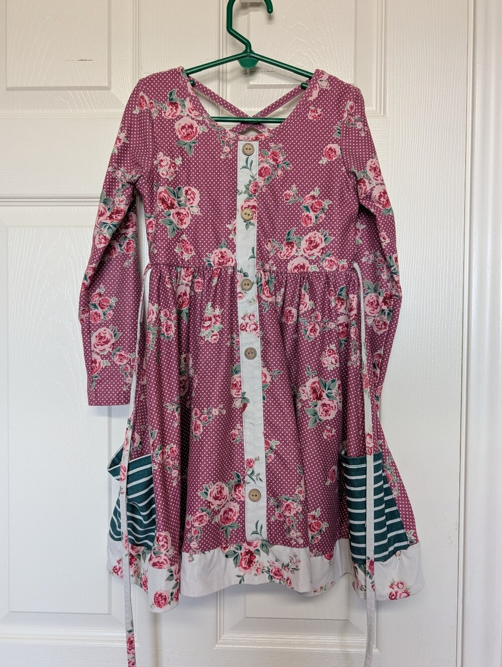 Cheeky Plum Girls 6 Long Sleeve Pink Dress Mixed Media Floral Pocket Twirl FLAW